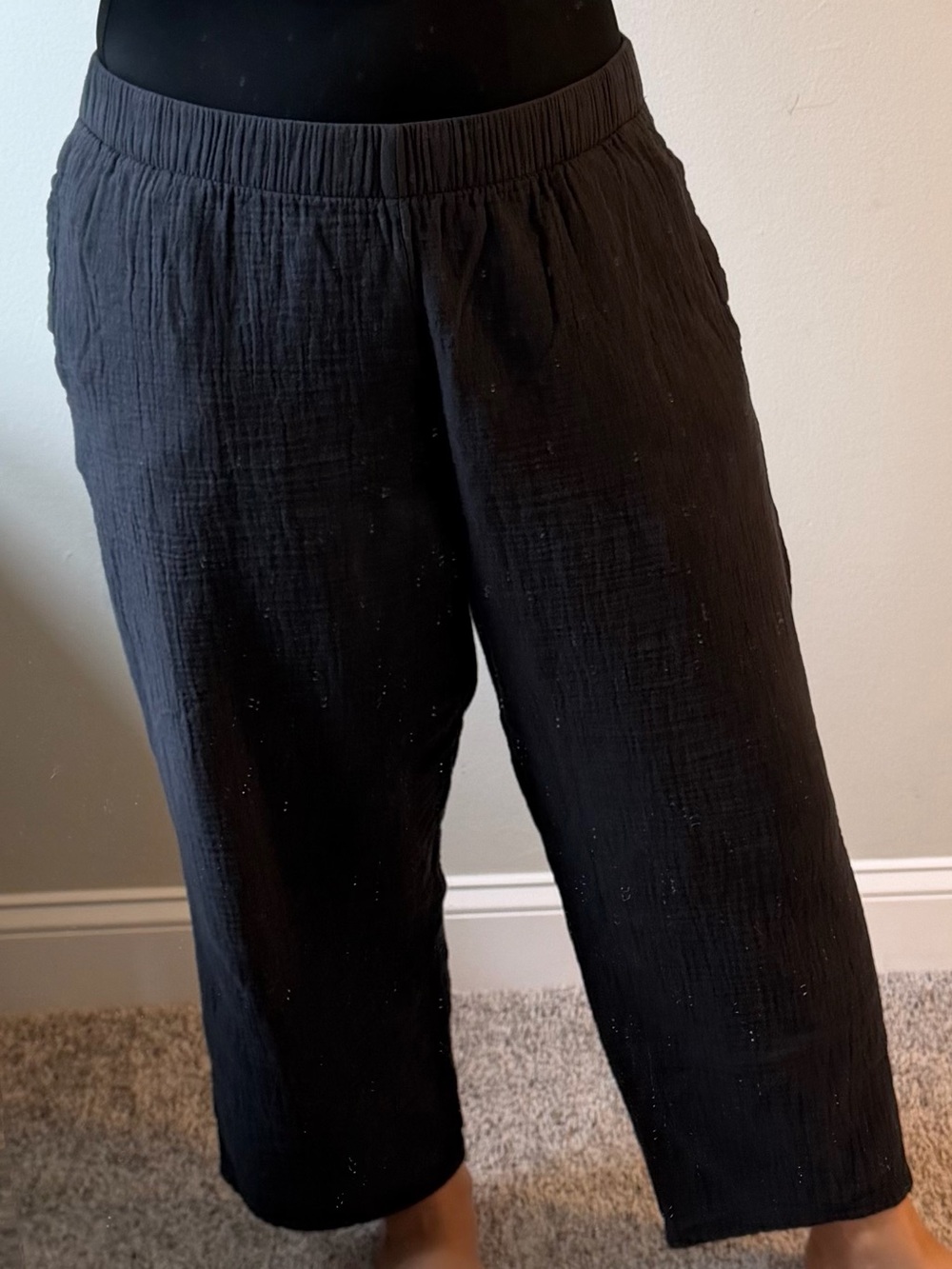 Coldwater Creek Relaxed Gauze Pull-On Pants Black 100% Cotton